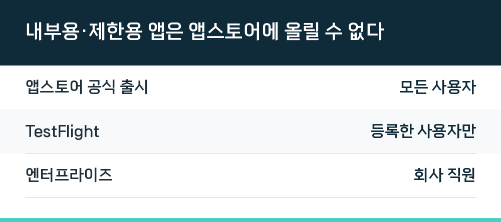 내부용·제한용 앱은 앱스토어에 올릴 수 없다