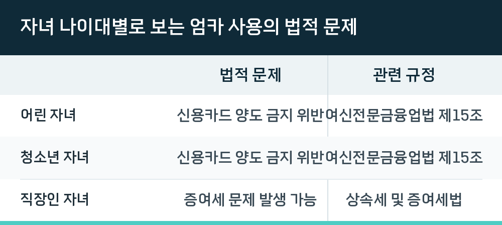 자녀 나이대별로 보는 엄카 사용의 법적 문제