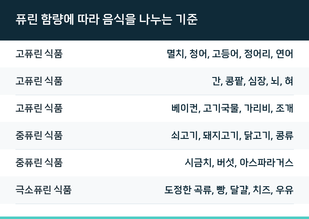 퓨린 함량에 따라 음식을 나누는 기준