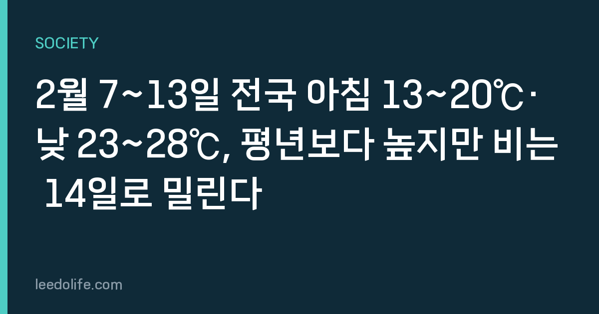 2월 7~13일 전국 아침 13~20℃·낮 23~28℃, 평년보다 높지만 비는 14일로 밀린다