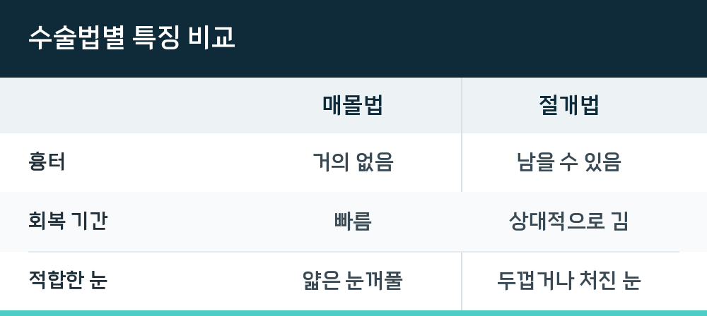 수술법별 특징 비교