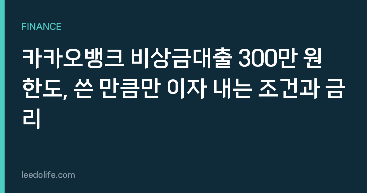 카카오뱅크 비상금대출 300만 원 한도, 쓴 만큼만 이자 내는 조건과 금리