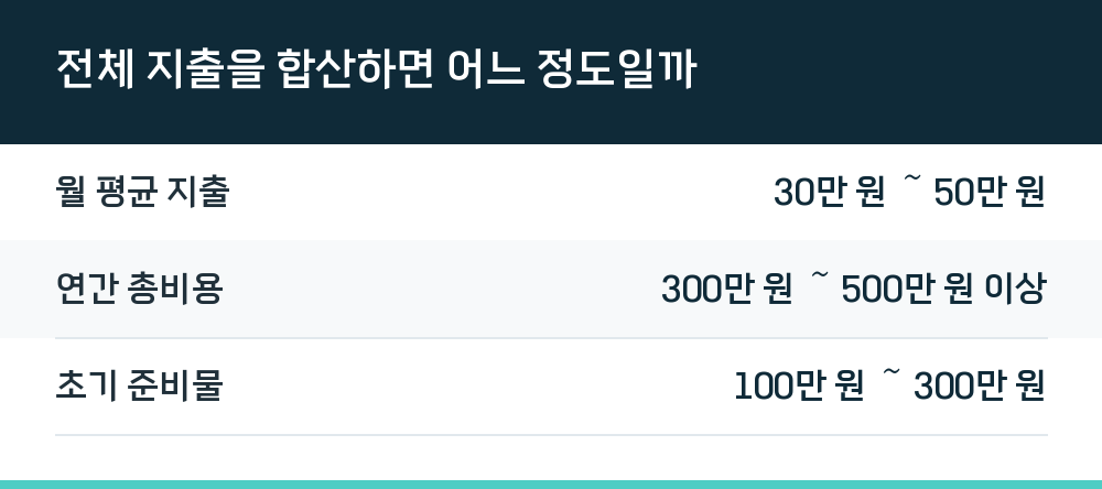 전체 지출을 합산하면 어느 정도일까