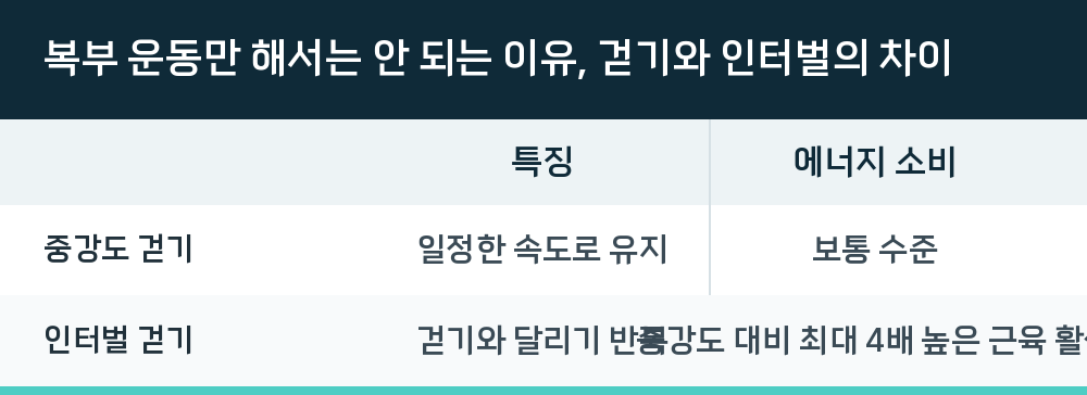복부 운동만 해서는 안 되는 이유, 걷기와 인터벌의 차이