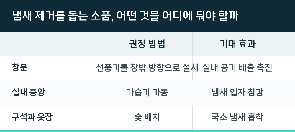 냄새 제거를 돕는 소품, 어떤 것을 어디에 둬야 할까
