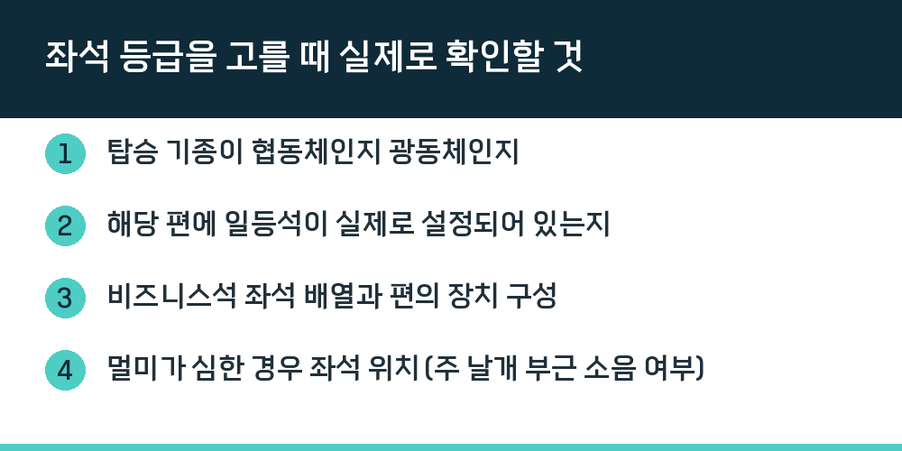 좌석 등급을 고를 때 실제로 확인할 것