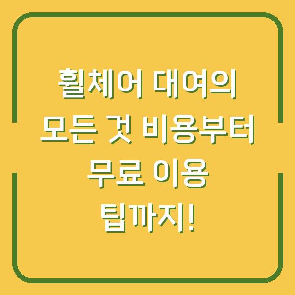 휠체어 대여의 모든 것 비용부터 무료 이용 팁까지!