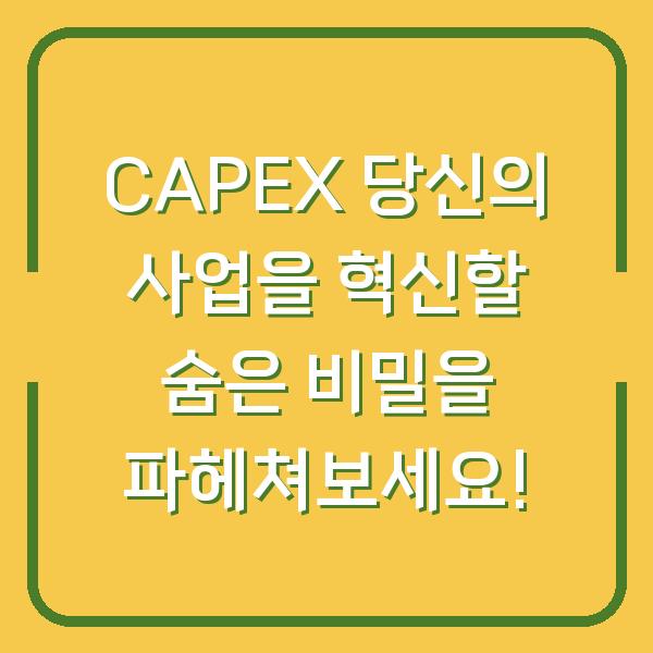 CAPEX 당신의 사업을 혁신할 숨은 비밀을 파헤쳐보세요!