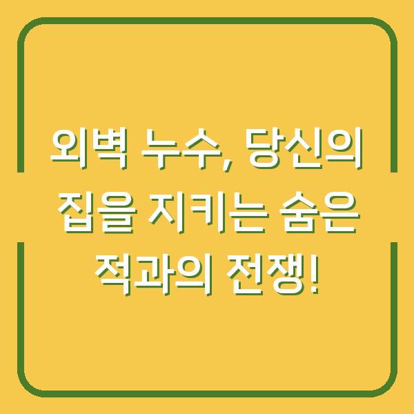 외벽 누수, 당신의 집을 지키는 숨은 적과의 전쟁!