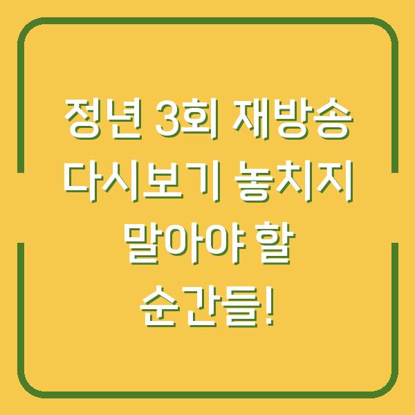 정년 3회 재방송 다시보기 놓치지 말아야 할 순간들!