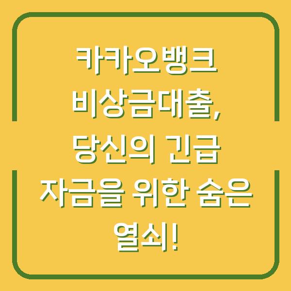 카카오뱅크 비상금대출, 당신의 긴급 자금을 위한 숨은 열쇠!