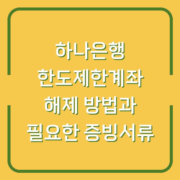 하나은행 한도제한계좌 해제 방법과 필요한 증빙서류