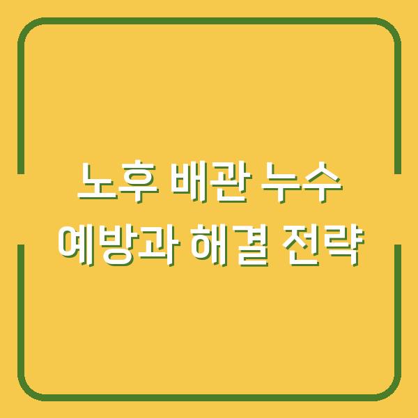 노후 배관 누수 예방과 해결 전략