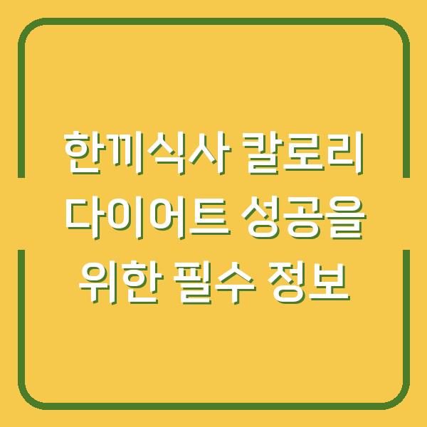 한끼식사 칼로리 다이어트 성공을 위한 필수 정보