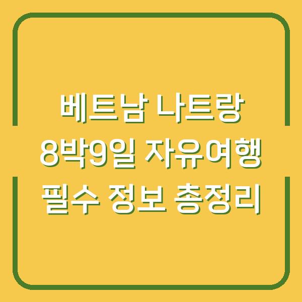 베트남 나트랑 8박9일 자유여행 필수 정보 총정리