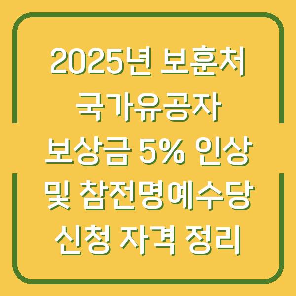 2025년 보훈처 국가유공자 보상금 5% 인상 및 참전명예수당 신청 자격 정리