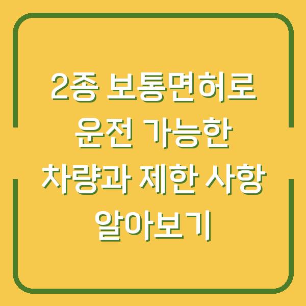 2종 보통면허로 운전 가능한 차량과 제한 사항 알아보기