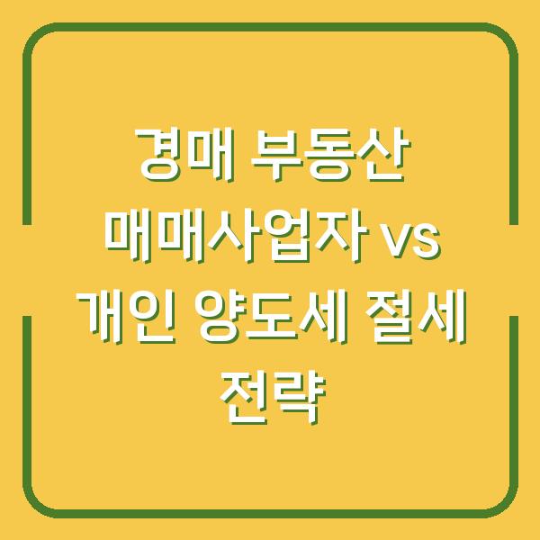 경매 부동산 매매사업자 vs 개인 양도세 절세 전략