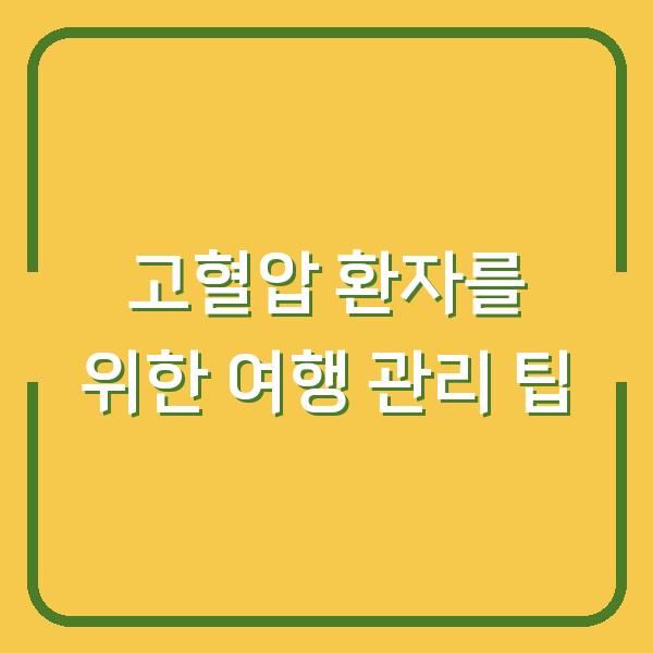 고혈압 환자를 위한 여행 관리 팁