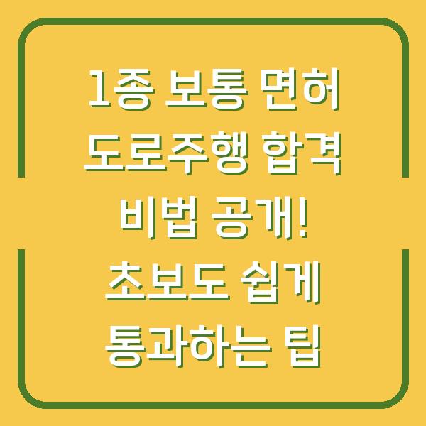 1종 보통 면허 도로주행 합격 비법 공개! 초보도 쉽게 통과하는 팁