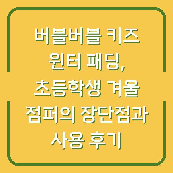 버블버블 키즈 윈터 패딩, 초등학생 겨울 점퍼의 장단점과 사용 후기