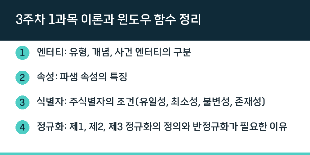 3주차 1과목 이론과 윈도우 함수 정리